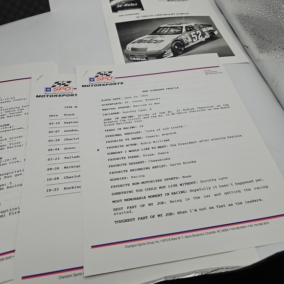 Vintage Nascar Press Kit GM Motorsports Ken Schrader Media Guide 1994 AC Delco - Picture 3 of 7